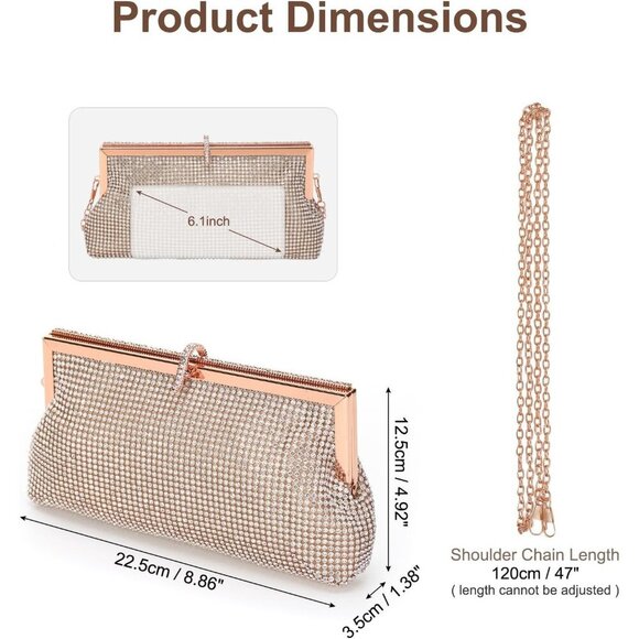 🆕Evening Bag Champagne Crystal Rhinestone Crossbody Handbag Shoulder Wedding - Picture 2 of 7